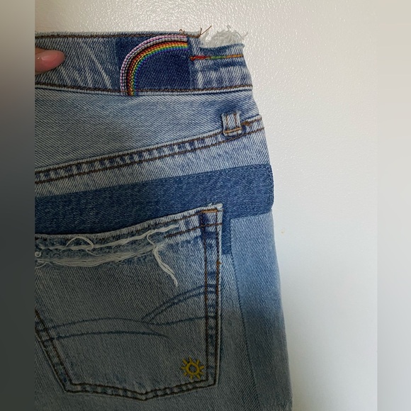 American Eagle Distressed Patchwork High Rise Denim Shorts - Picture 3 of 5